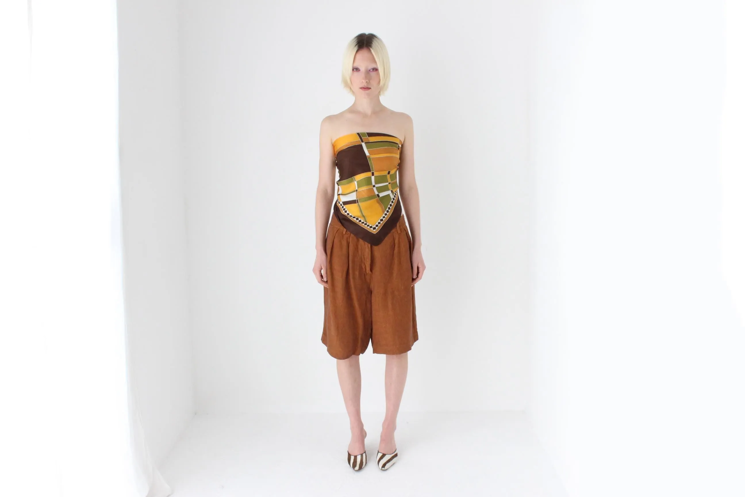 2000s Terracotta Linen Relaxed Bermuda Shorts by Sisley