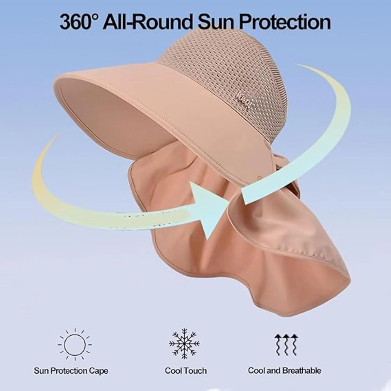 2025 New Large-Brim Hollow Sunscreen Hat with Removable Neck Shawl, Summer Essentials Large-Brim Hollow Sunscreen Hat