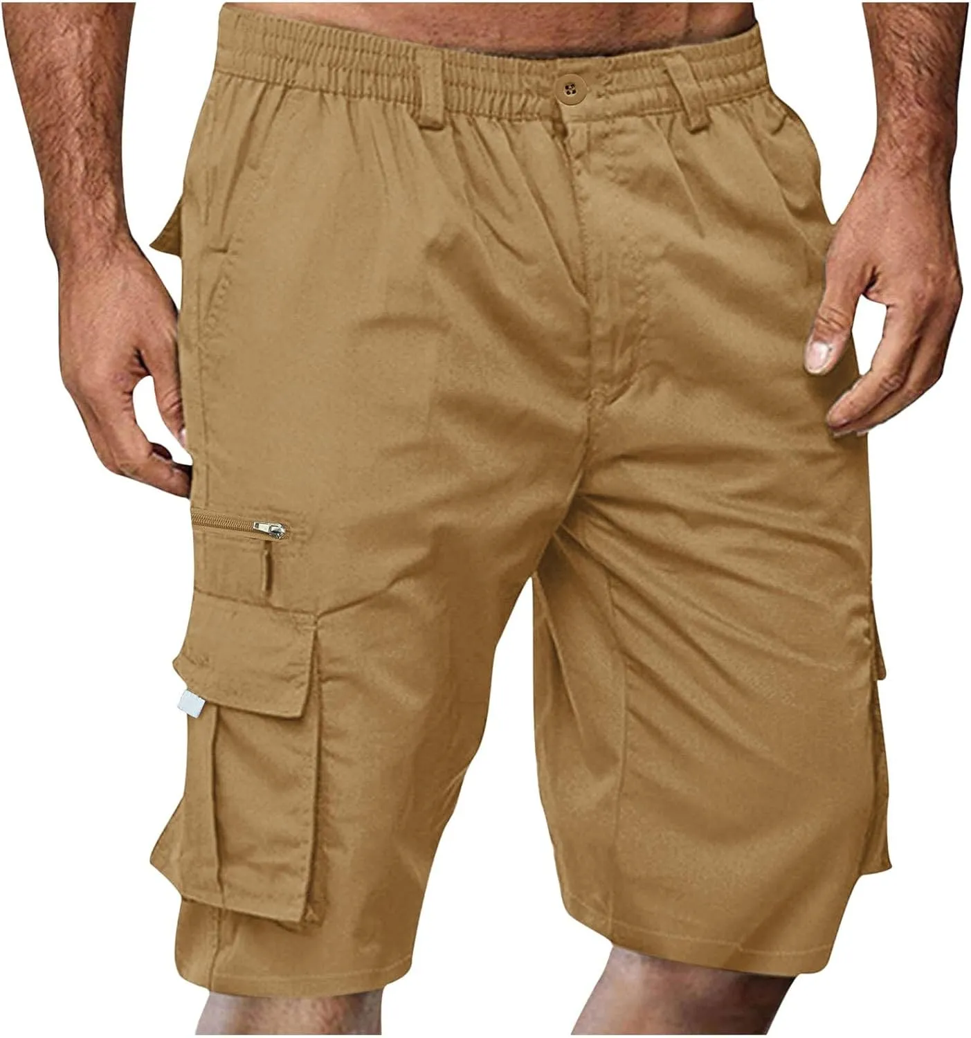 Cathalem Cargo Shorts for Men, Men's Elastic Waist Cargo Shorts Summer Relaxed Fit Outdoor Work Shorts Athletic Shorts
