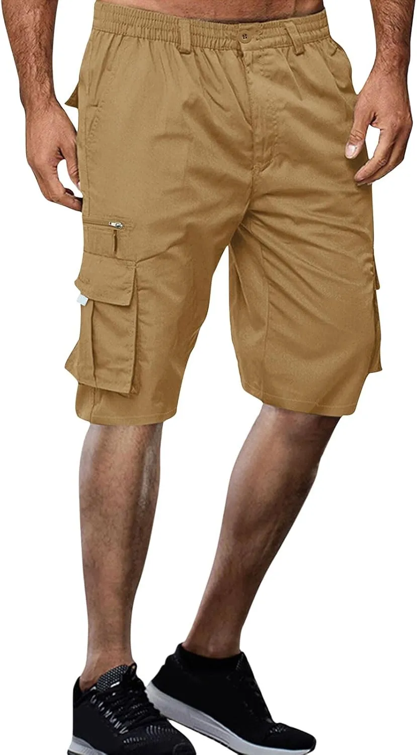 Cathalem Cargo Shorts for Men, Men's Elastic Waist Cargo Shorts Summer Relaxed Fit Outdoor Work Shorts Athletic Shorts