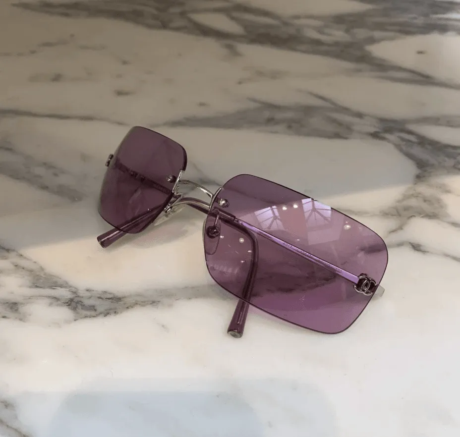 Chanel Vintage Purple/Pink Rimless Sunglasses With CC Detail