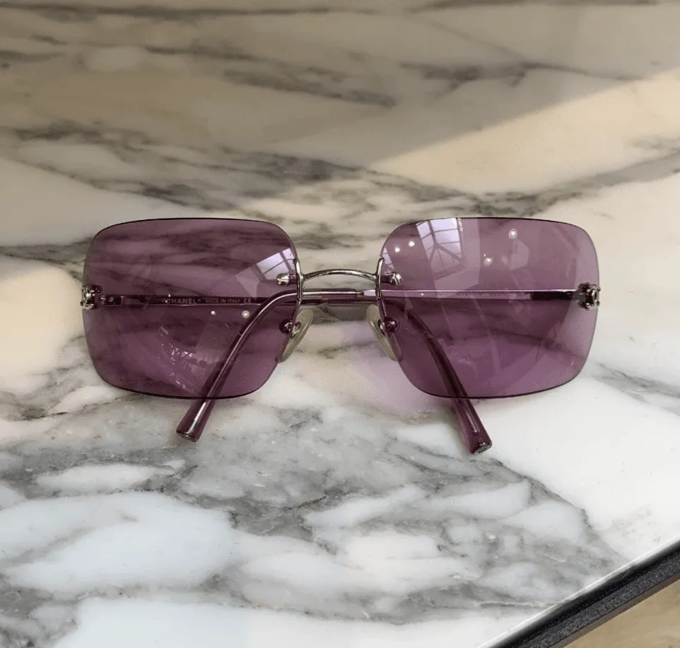 Chanel Vintage Purple/Pink Rimless Sunglasses With CC Detail
