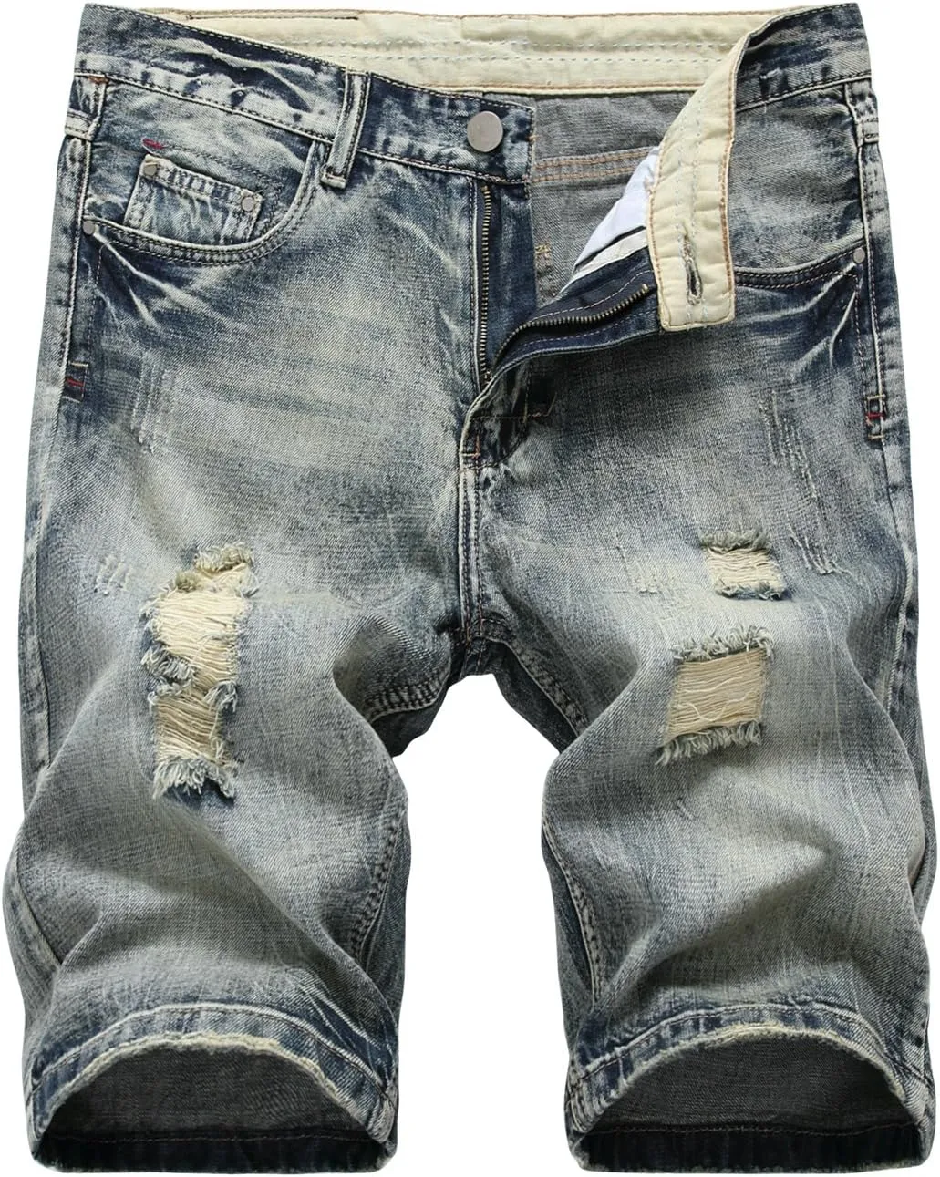 chouyatou Men's Classic Fit Stylish Distressed Straight Leg Ripped Denim Shorts