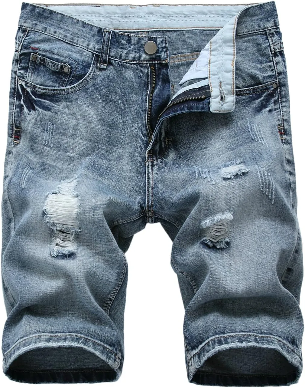 chouyatou Men's Classic Fit Stylish Distressed Straight Leg Ripped Denim Shorts