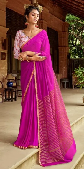 Designer Purplish Pink Chiffon Saree with Double Blouse and Mask SAT10