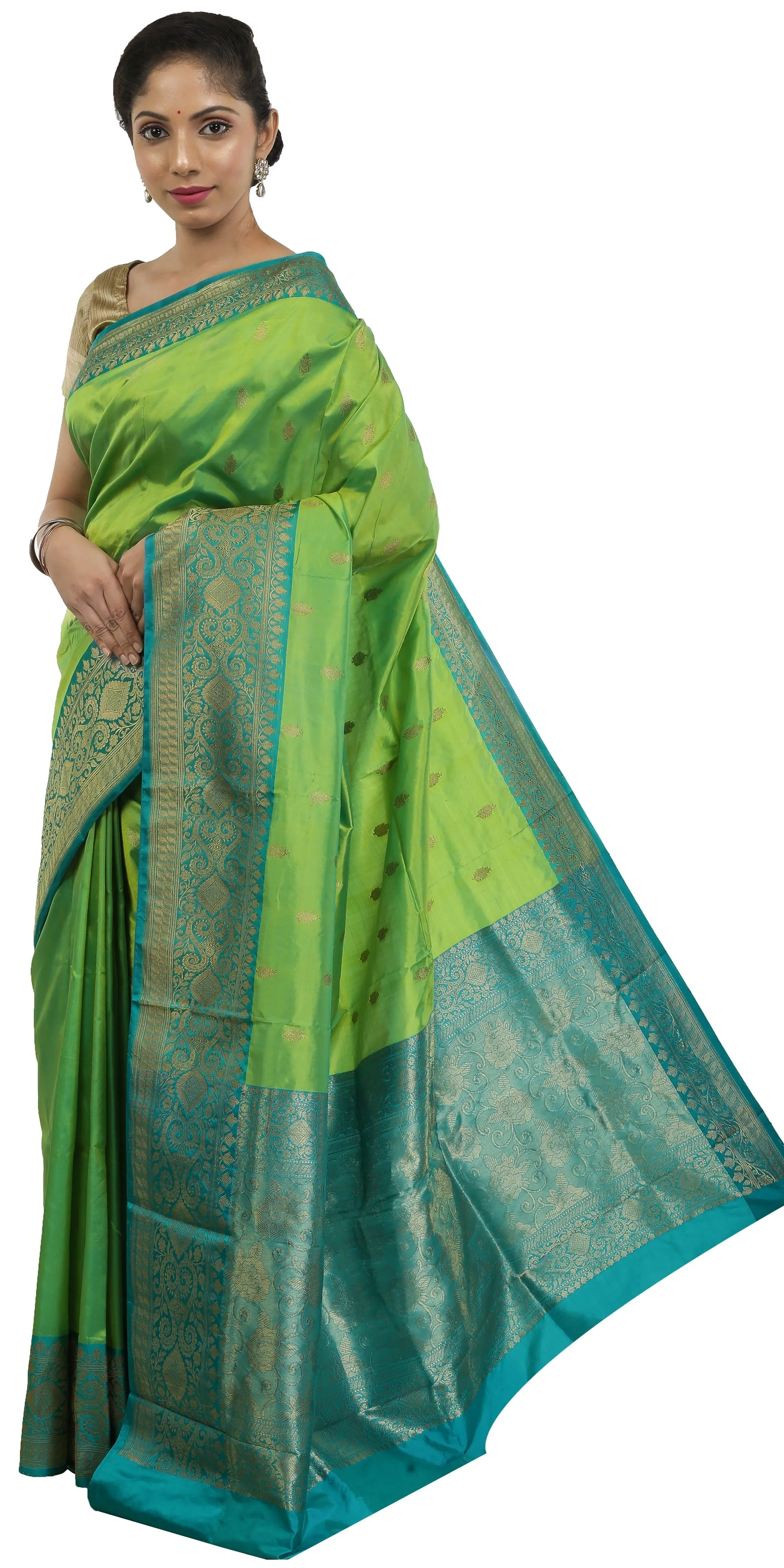Dual Tone Green-Turquoise Banarasi Silk Saree with Turquoise Pallav