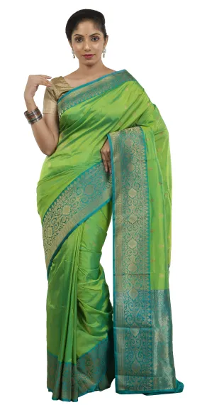 Dual Tone Green-Turquoise Banarasi Silk Saree with Turquoise Pallav