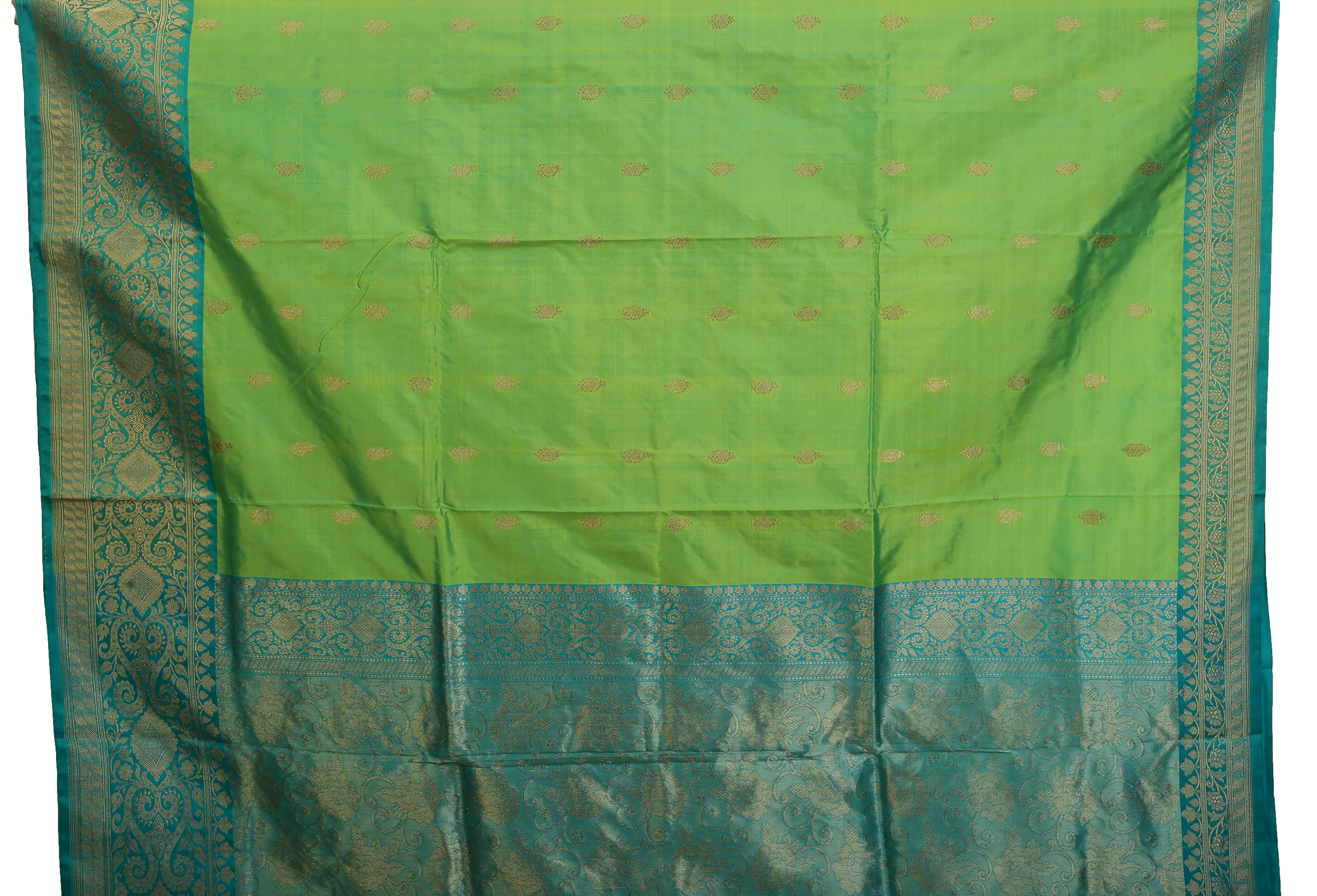Dual Tone Green-Turquoise Banarasi Silk Saree with Turquoise Pallav