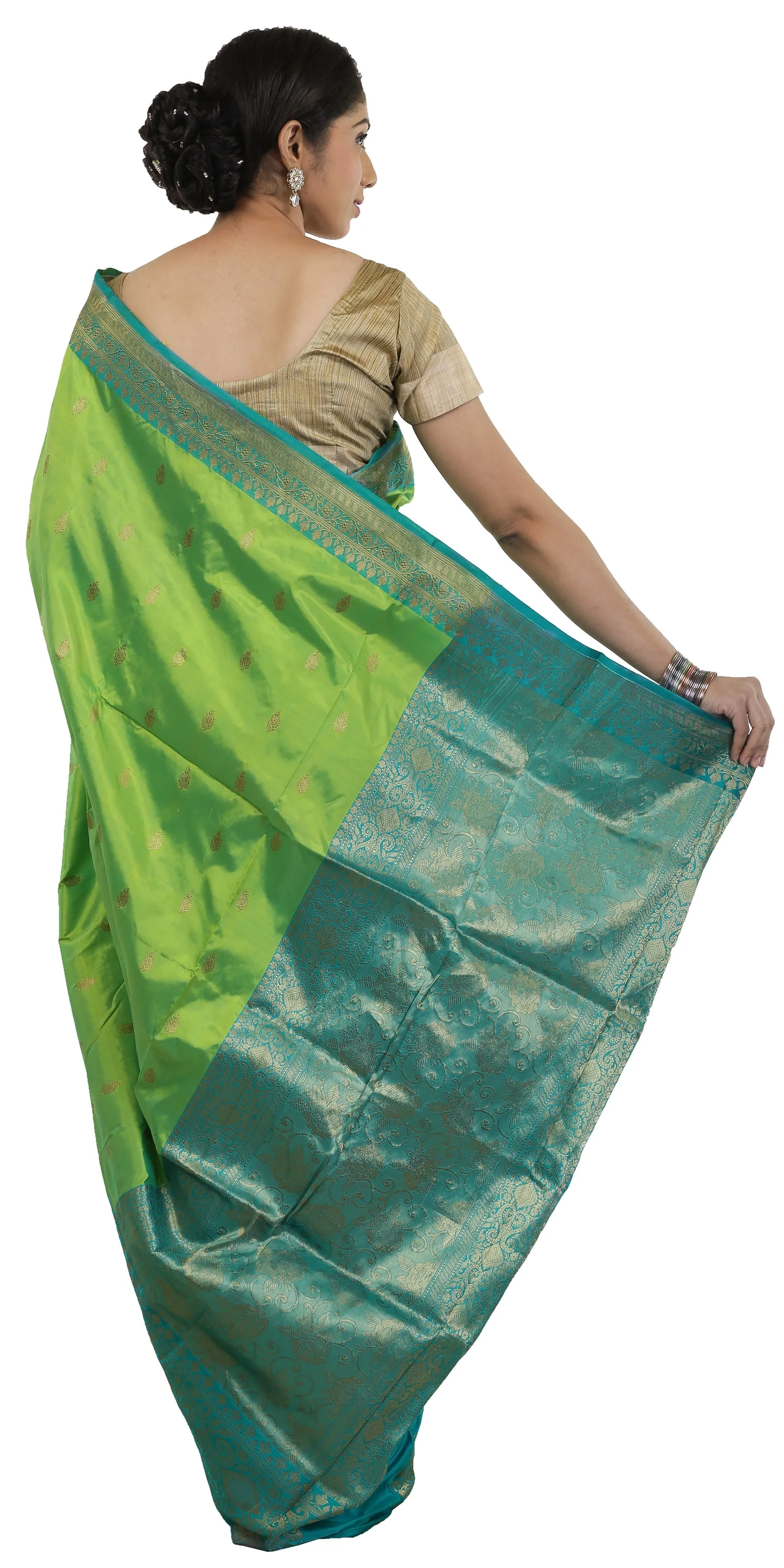 Dual Tone Green-Turquoise Banarasi Silk Saree with Turquoise Pallav