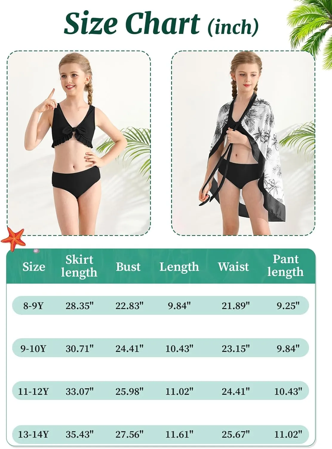 ESHOO Girls Swimsuits 3 Piece Bikinis Sets with Cover Up Skirt Warp Bathing Suit Beach Swimwear for Teen Girls 10-14 Years