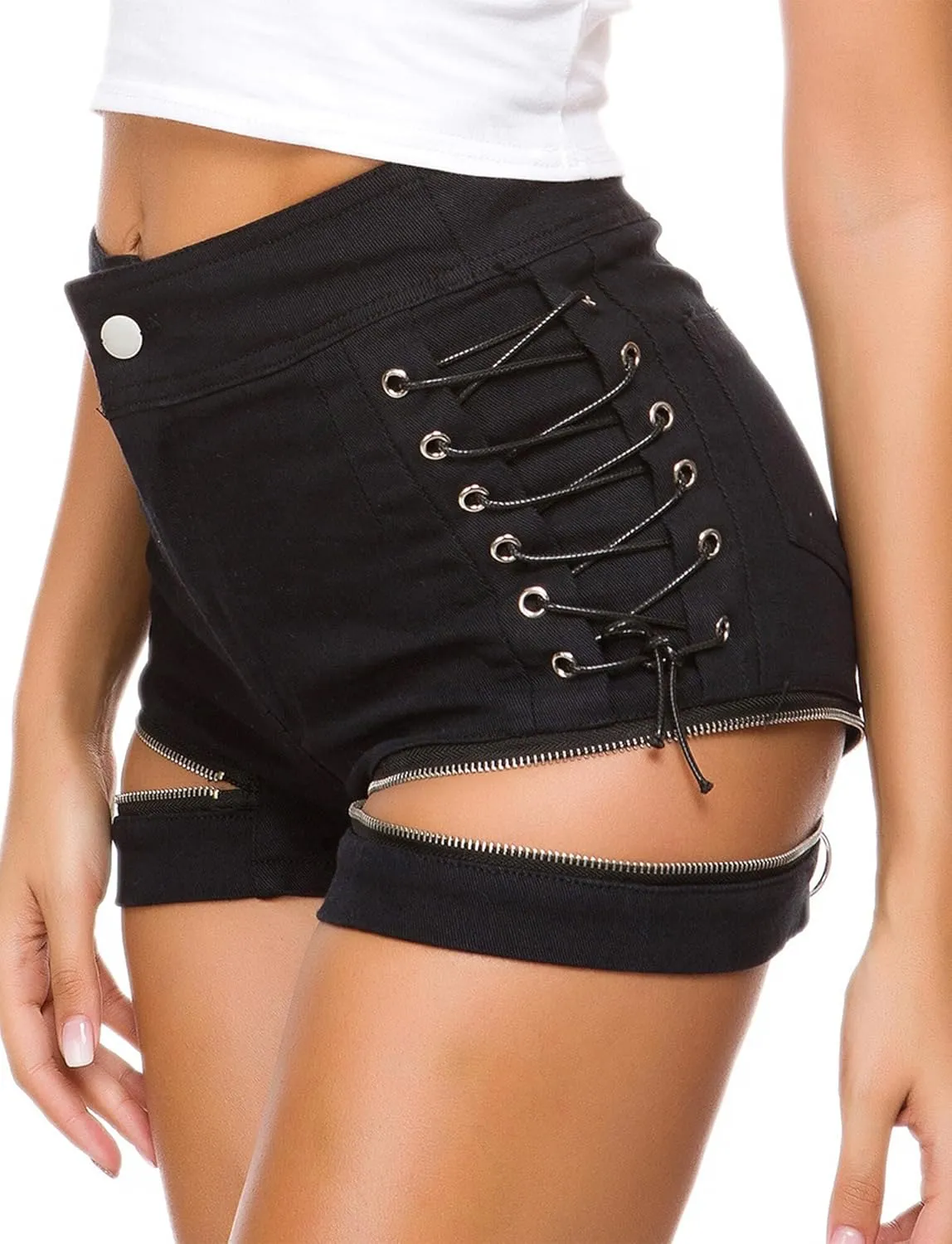 FEOYA Women’s High Waisted Stretchy Denim Shorts Sexy Cut Off Hot Jeans Shorts