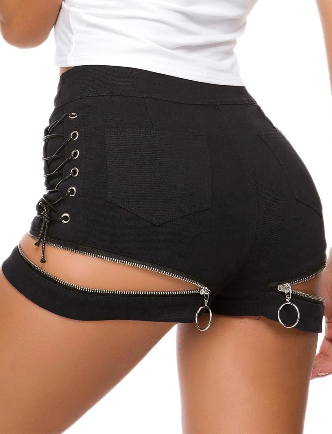 FEOYA Women’s High Waisted Stretchy Denim Shorts Sexy Cut Off Hot Jeans Shorts