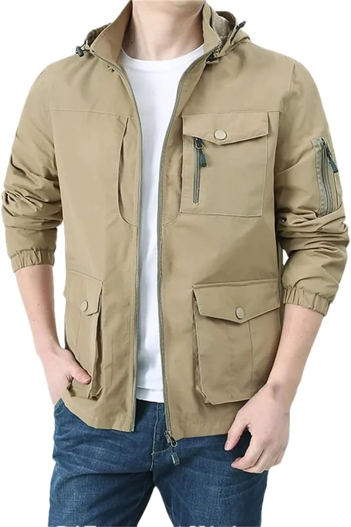 Fnfmrfmr Men's Spring Autumn Tactical Jackets Breathable Zipper Hooded Outdoors Casual Coat