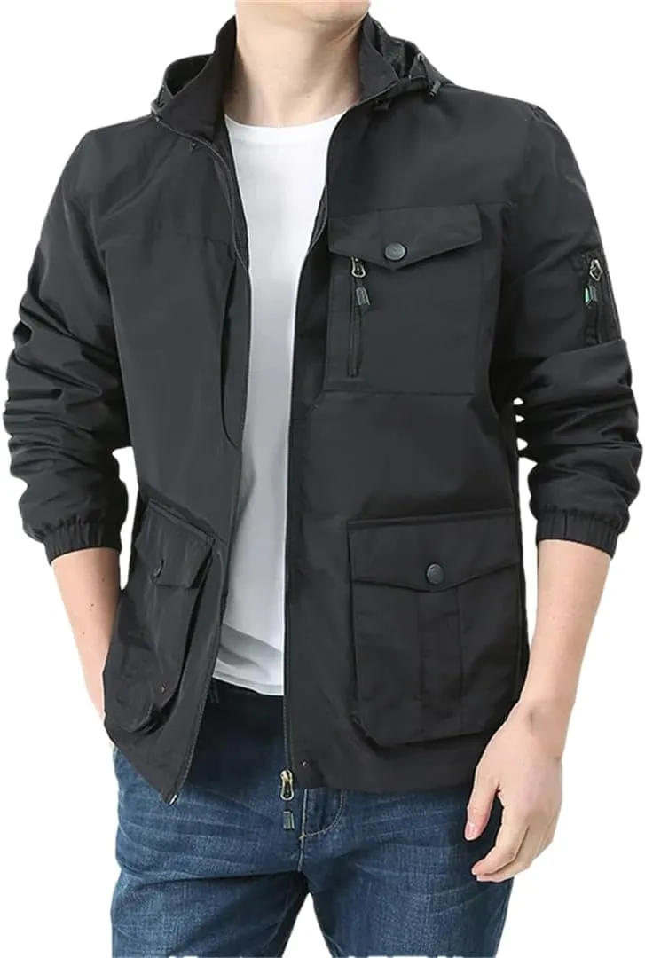 Fnfmrfmr Men's Spring Autumn Tactical Jackets Breathable Zipper Hooded Outdoors Casual Coat