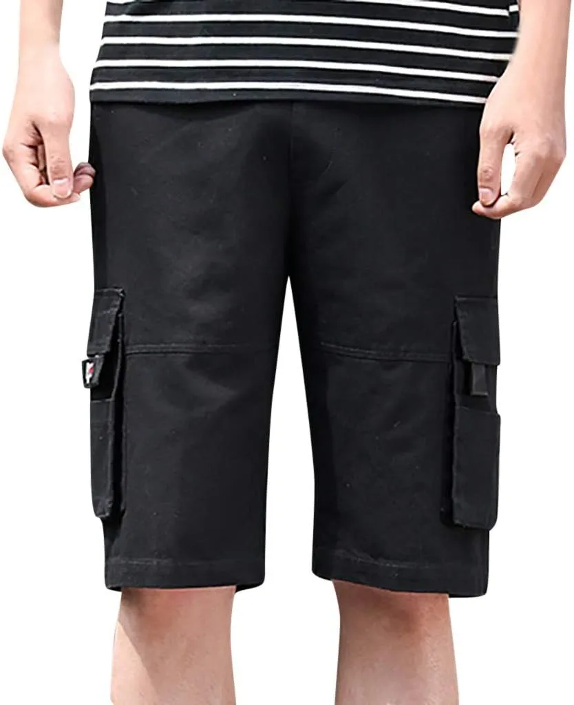 GIERIDUC Mens Cargo Shorts Elastic Drawstring Athletic Shorts Summer Casual Cotton Shorts Big & Tall Relaxed Fit Work Shorts