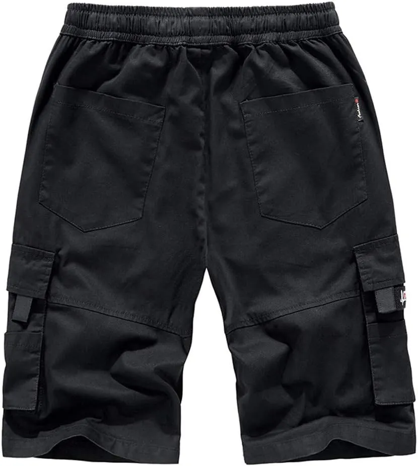 GIERIDUC Mens Cargo Shorts Elastic Drawstring Athletic Shorts Summer Casual Cotton Shorts Big & Tall Relaxed Fit Work Shorts