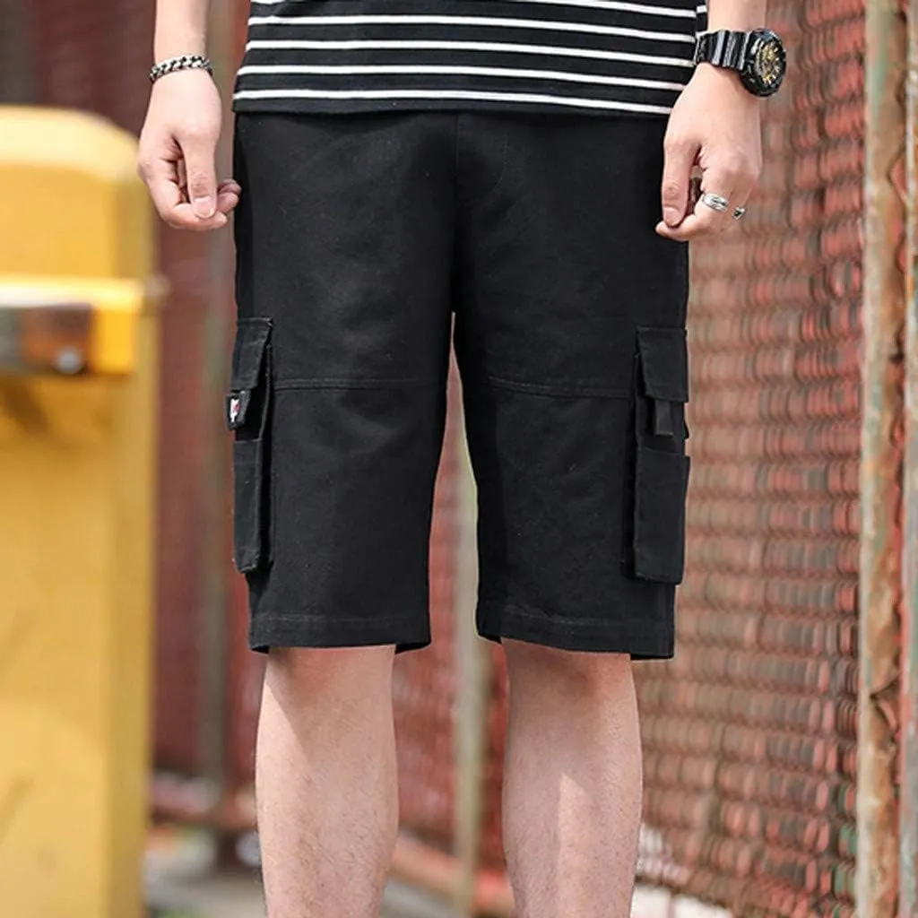 GIERIDUC Mens Cargo Shorts Elastic Drawstring Athletic Shorts Summer Casual Cotton Shorts Big & Tall Relaxed Fit Work Shorts