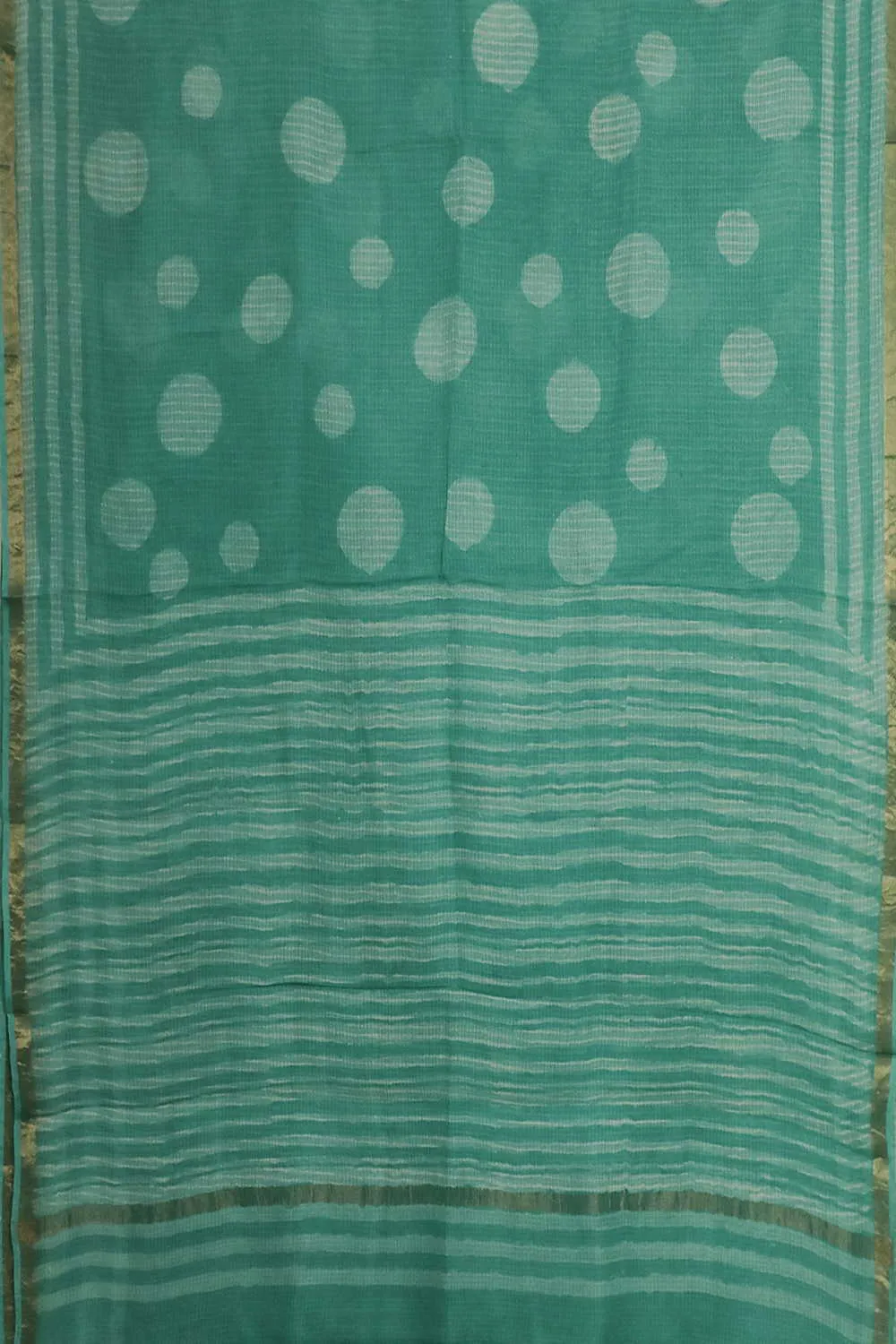 Green Block Printed Kota Silk saree