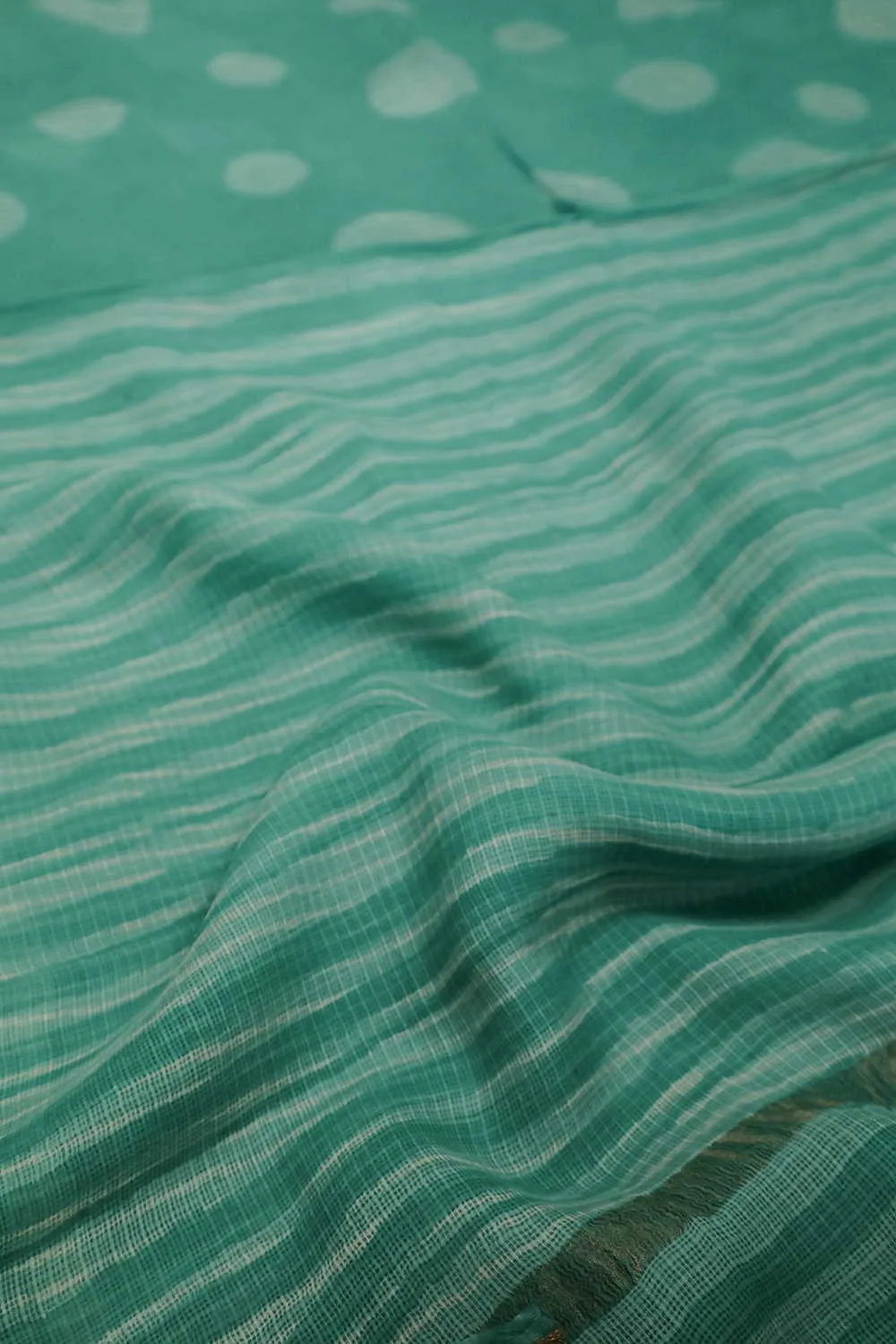 Green Block Printed Kota Silk saree