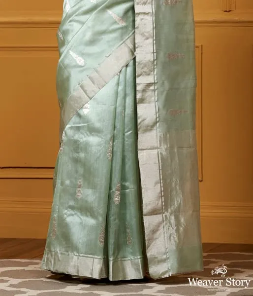 Handwoven Light Green Silver Zari Motif Silk Saree