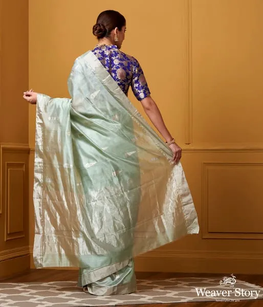 Handwoven Light Green Silver Zari Motif Silk Saree