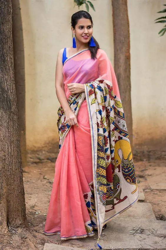 Impressive Pink colored Linen Designer Printed Saree