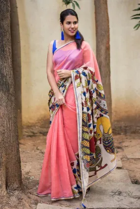 Impressive Pink colored Linen Designer Printed Saree