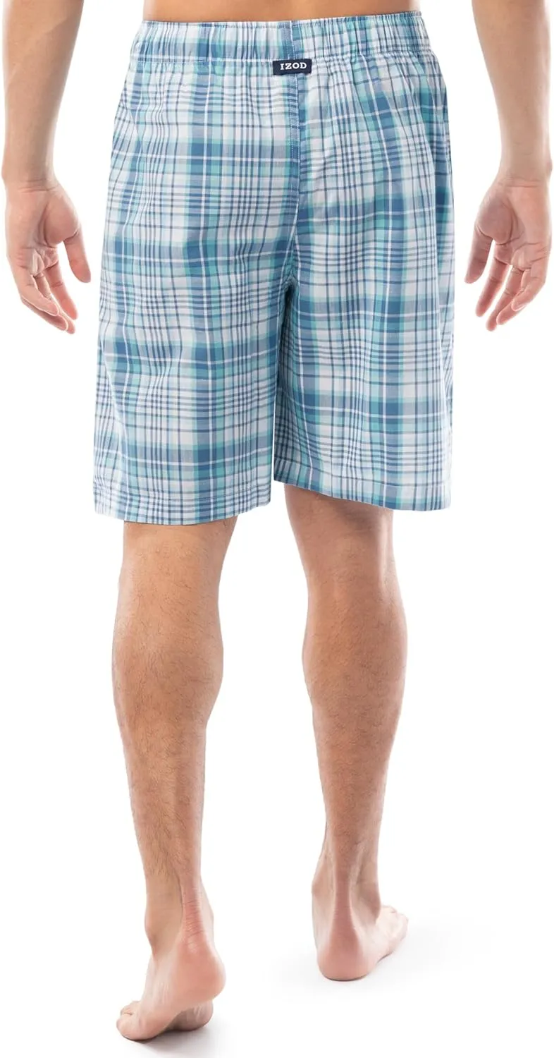 IZOD mens Printed Poplin Relaxed Fit Drawstring Sleep Shorts