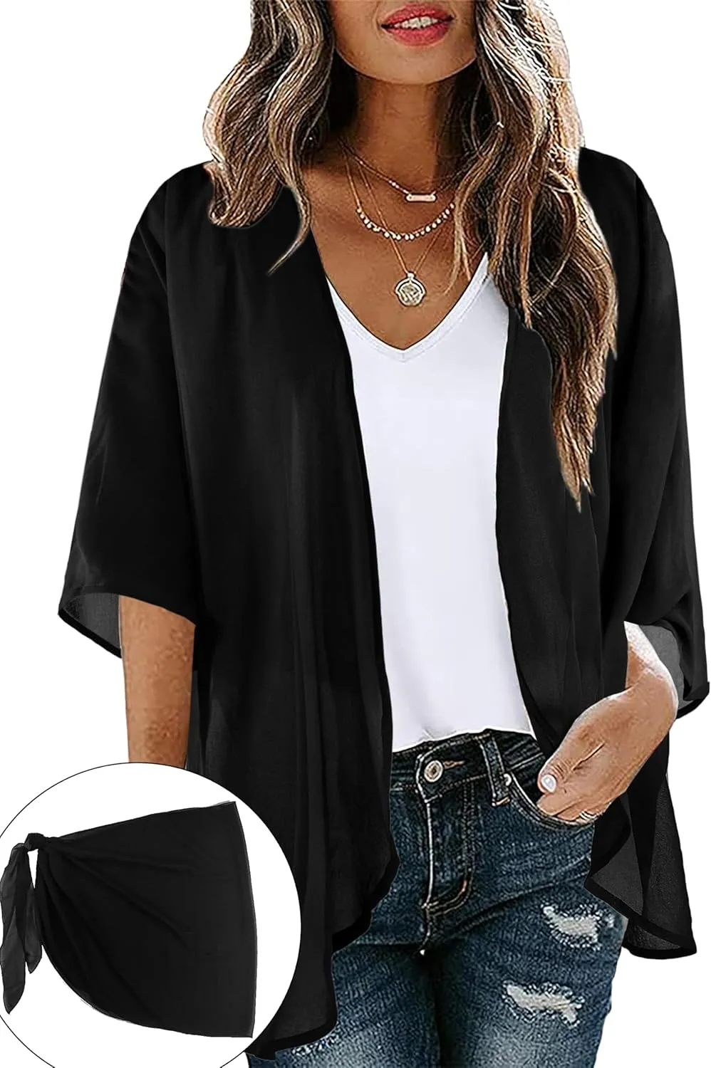 Jar of Love Women's Beach Sets for Women Short Sarong Sheer Chiffon Cover up and Kimono Cardigan Summer Sets