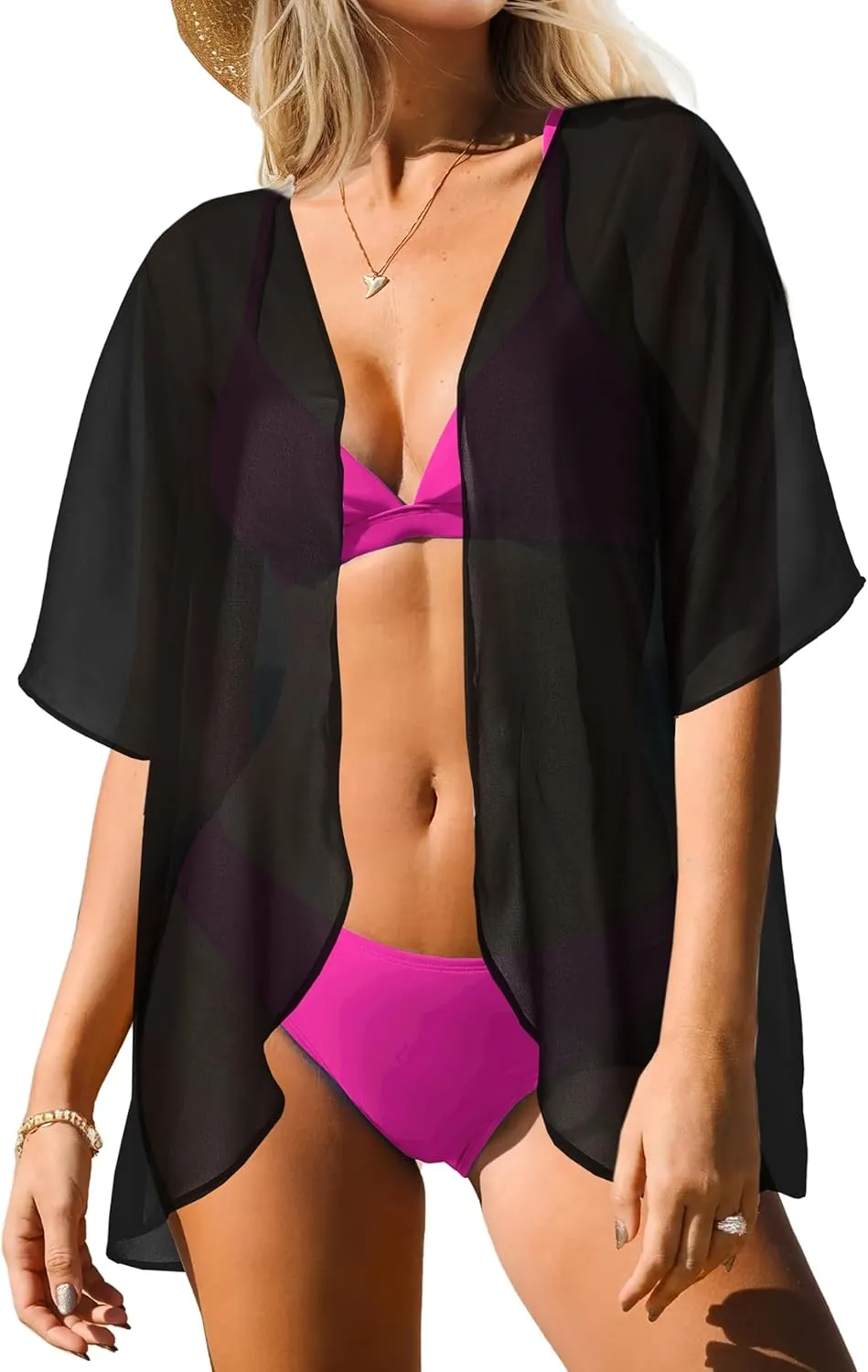 Jar of Love Women's Beach Sets for Women Short Sarong Sheer Chiffon Cover up and Kimono Cardigan Summer Sets
