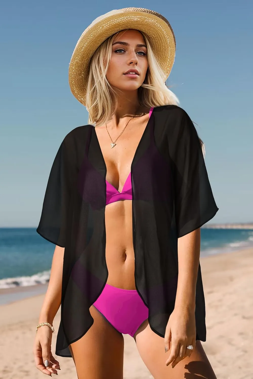 Jar of Love Women's Beach Sets for Women Short Sarong Sheer Chiffon Cover up and Kimono Cardigan Summer Sets