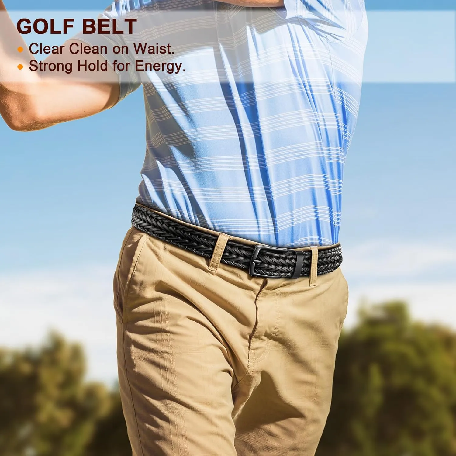 KEMISANT Men Belt, Braided Belt Comfortable For Men Casual Jean Golf 1 3/8"