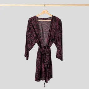 Kimono Coverup in Tropical Purple Print
