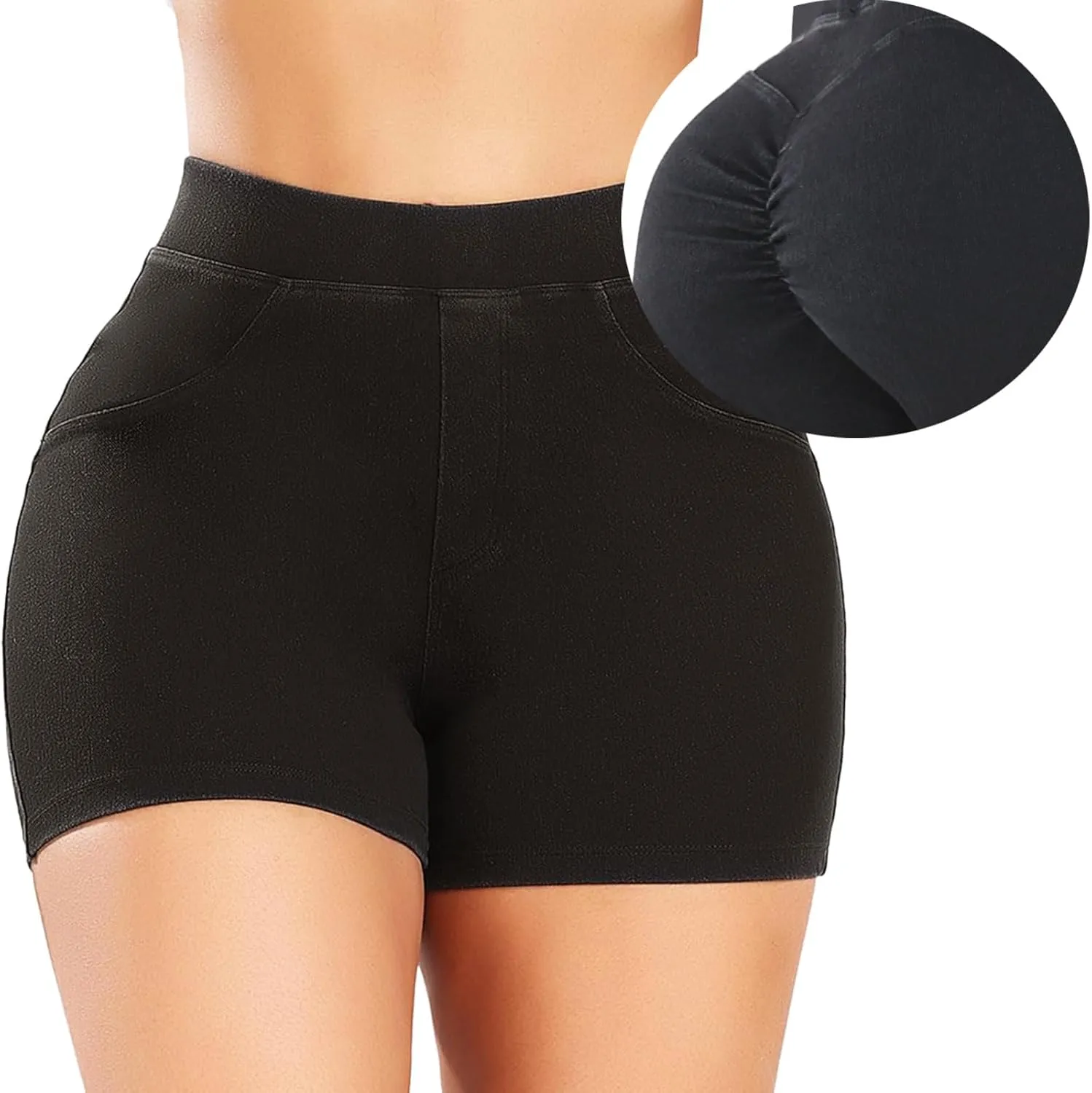 KIWI RATA Womens Jean Shorts Stretchy, High Waisted Scrunch Butt Shorts, Summer Casual Denim Butt Lift Shorts