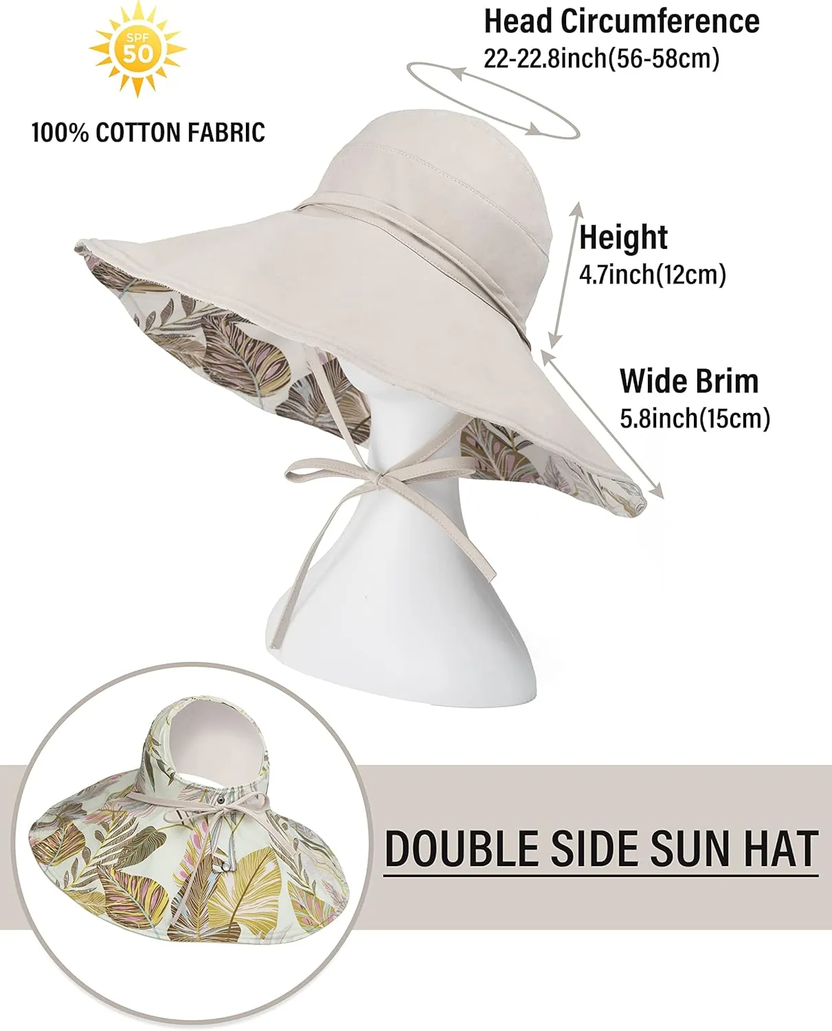 Koreshion Women Ponytail Sun Hat Reversible Fishing Hat Foldable Bowknot Summer Hat UPF 50  Beach Cap Wide Brim Bucket Hat