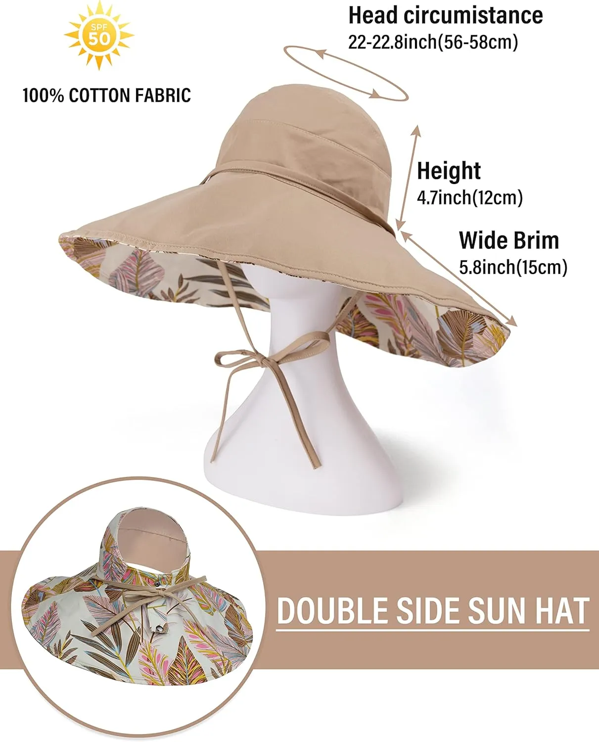 Koreshion Women Ponytail Sun Hat Reversible Fishing Hat Foldable Bowknot Summer Hat UPF 50  Beach Cap Wide Brim Bucket Hat