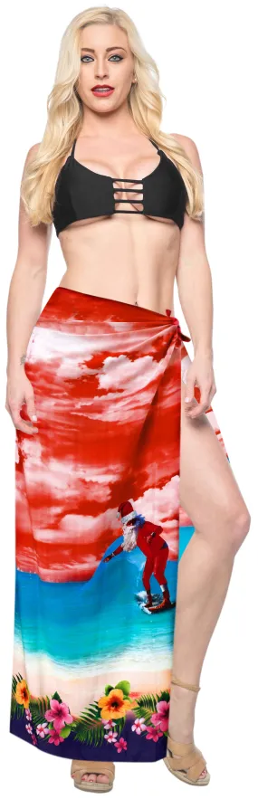 LA LEELA Christmas Beach Cover Up Women Sarong santa 78"X39" Orange_3233