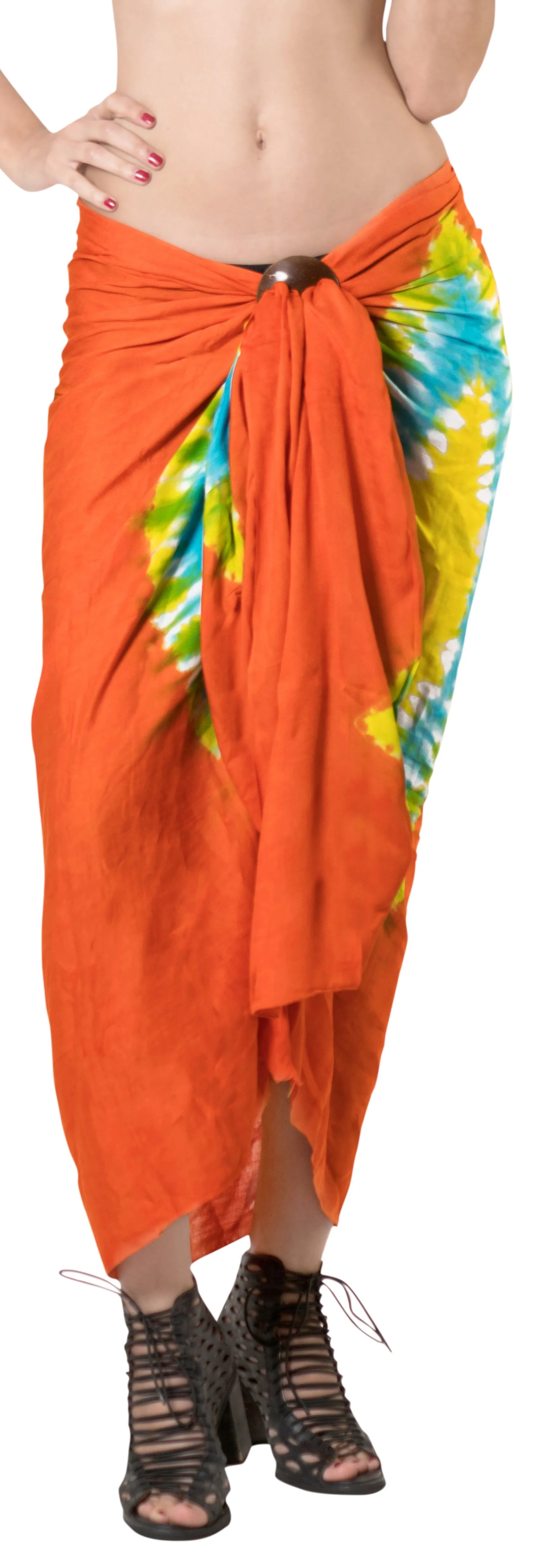 LA LEELA Hawaiian Bathing Suit Sarong Bikini Cover up Tie Dye 78"X43" Orange_4525