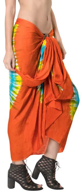 LA LEELA Hawaiian Bathing Suit Sarong Bikini Cover up Tie Dye 78"X43" Orange_4525