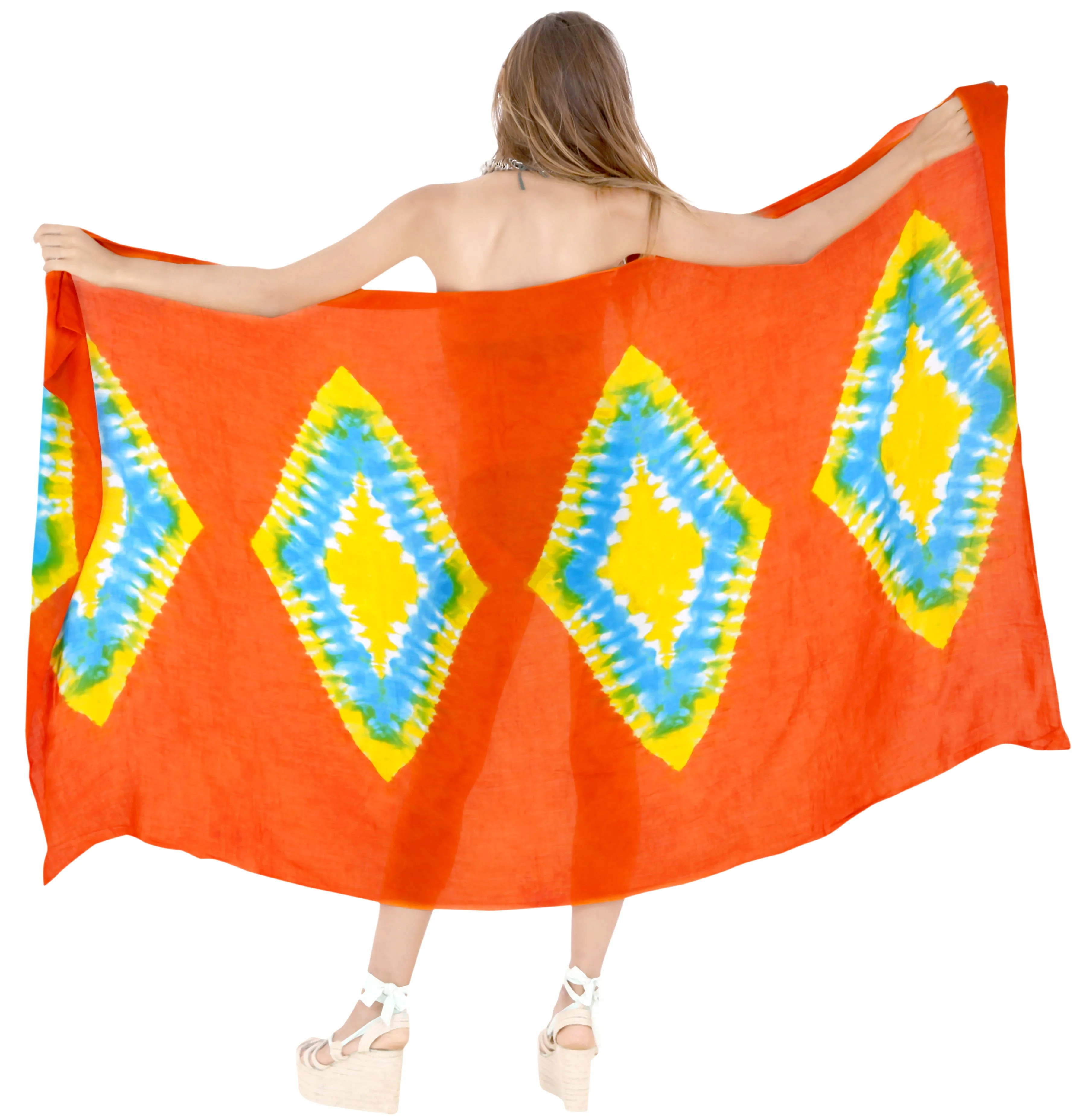 LA LEELA Hawaiian Bathing Suit Sarong Bikini Cover up Tie Dye 78"X43" Orange_4525