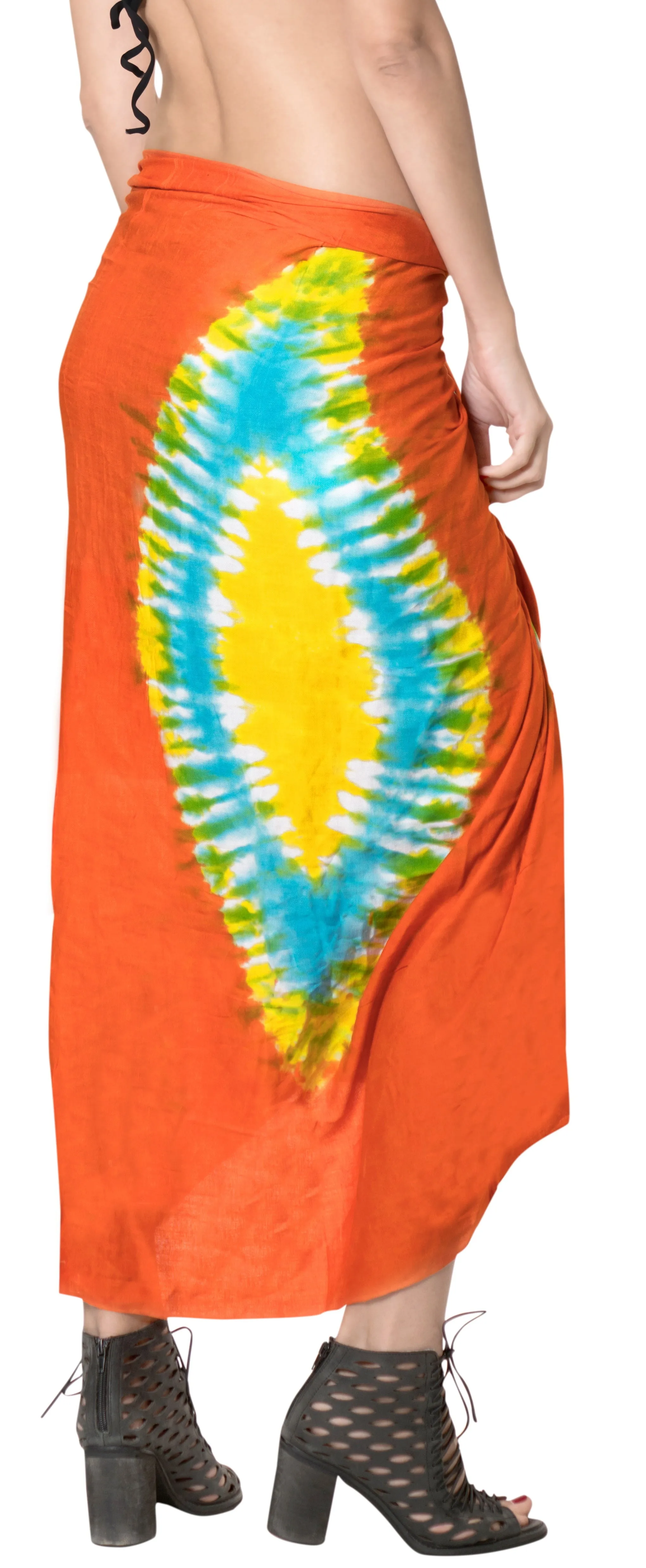 LA LEELA Hawaiian Bathing Suit Sarong Bikini Cover up Tie Dye 78"X43" Orange_4525