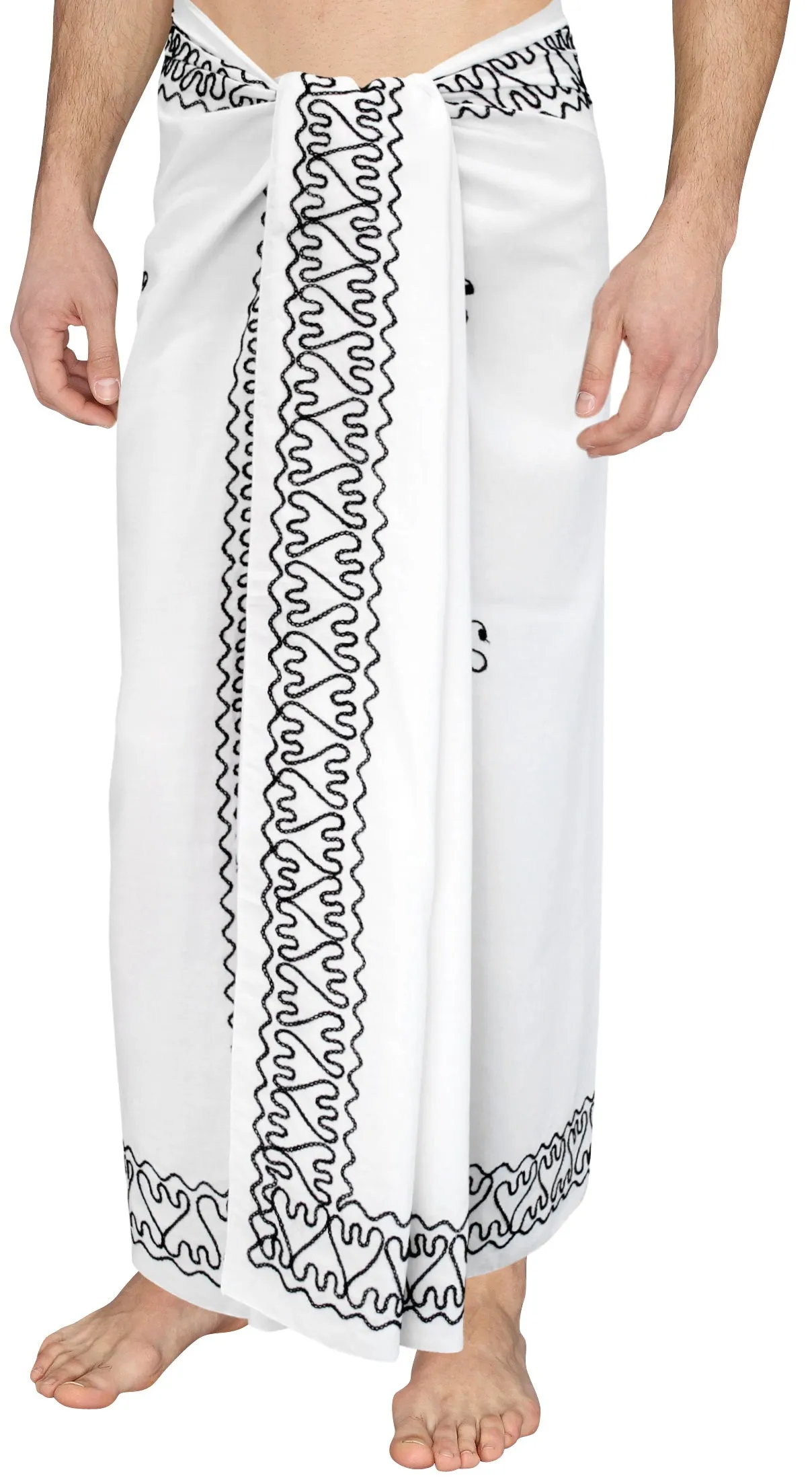 LA LEELA Men Sarong Rayon Solid Hawaiian Swimsuit Wrap Casual Boys  72"X42" White_6686