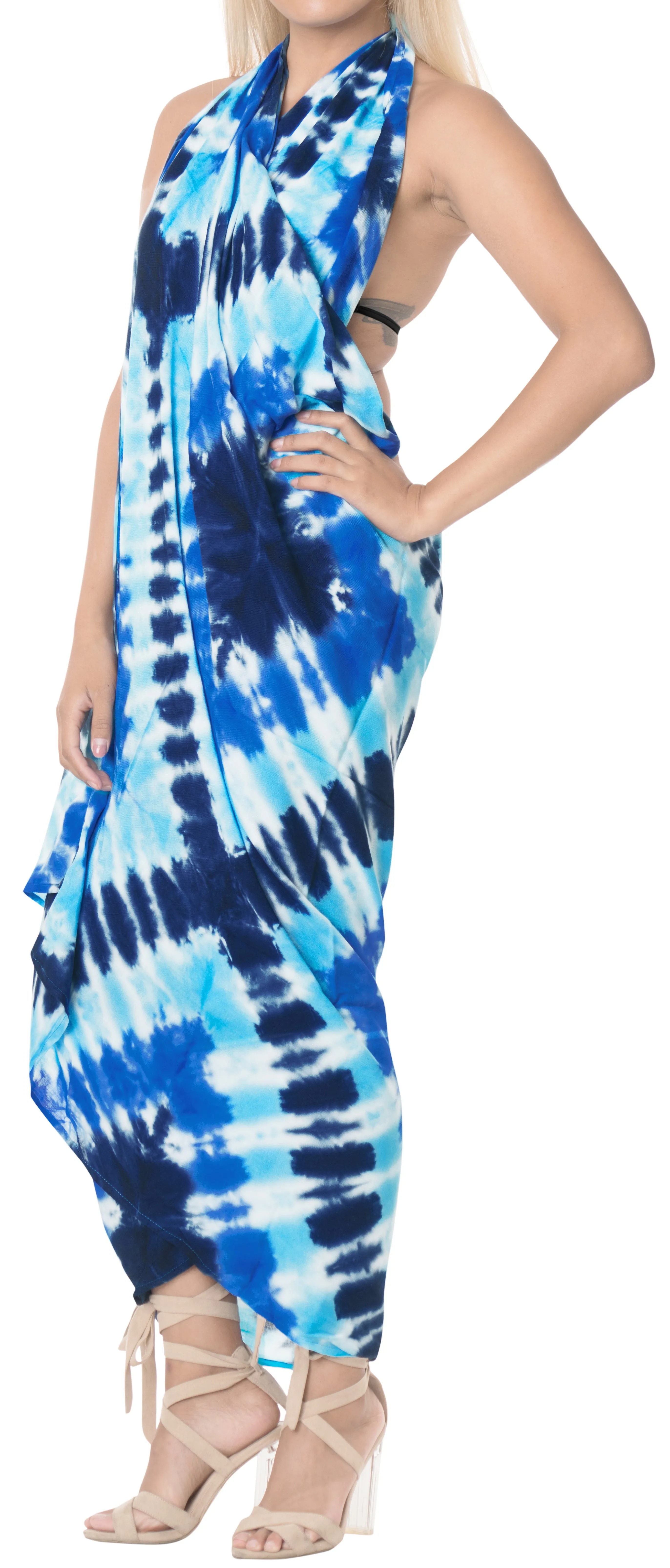LA LEELA Rayon Aloha Bali Cover Up Pareo Sarong Tie Dye 78"X39" Blue_5253