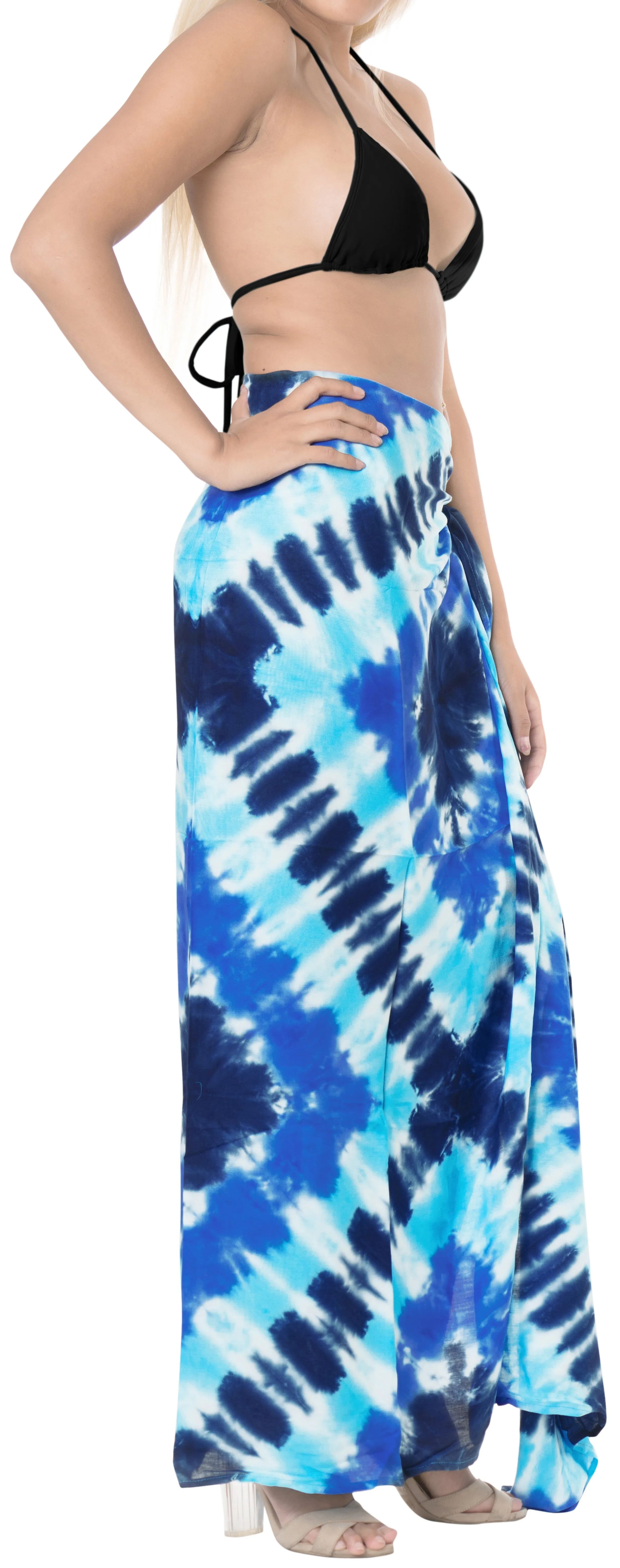 LA LEELA Rayon Aloha Bali Cover Up Pareo Sarong Tie Dye 78"X39" Blue_5253
