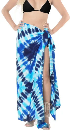 LA LEELA Rayon Aloha Bali Cover Up Pareo Sarong Tie Dye 78"X39" Blue_5253
