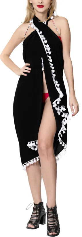 La Leela Rayon Resort Scarf Deal Dress Beach Sarong Solid 78"X39" Black_4068