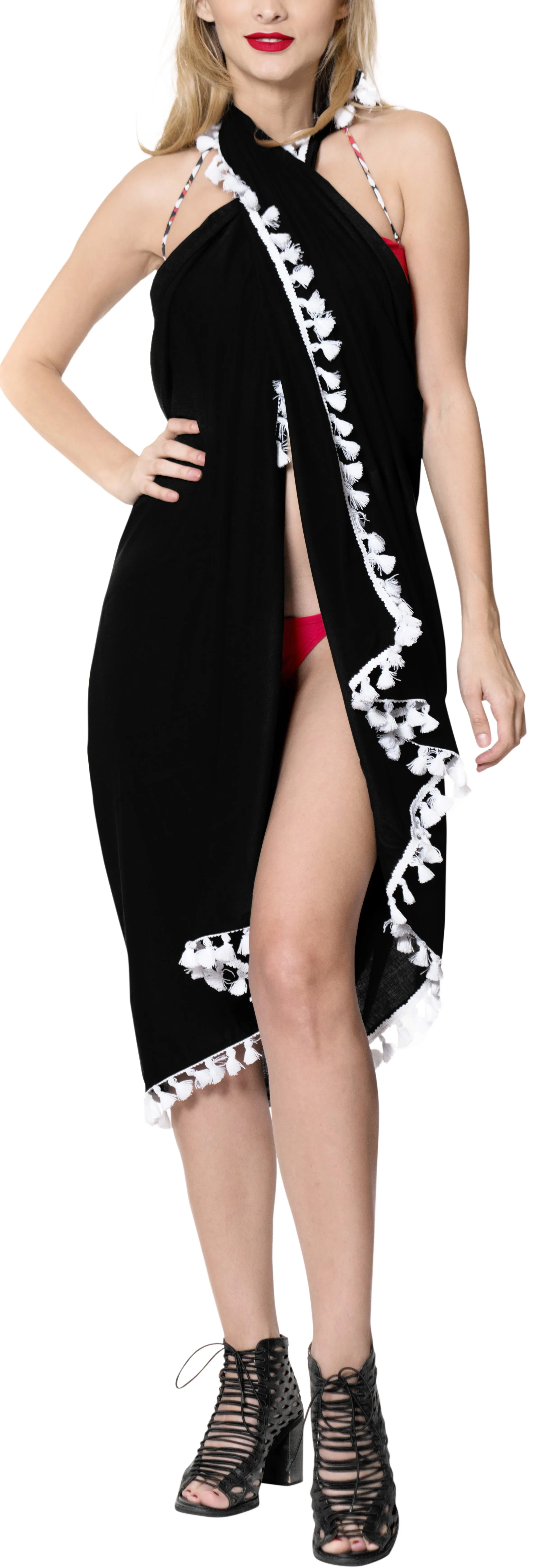 La Leela Rayon Resort Scarf Deal Dress Beach Sarong Solid 78"X39" Black_4068