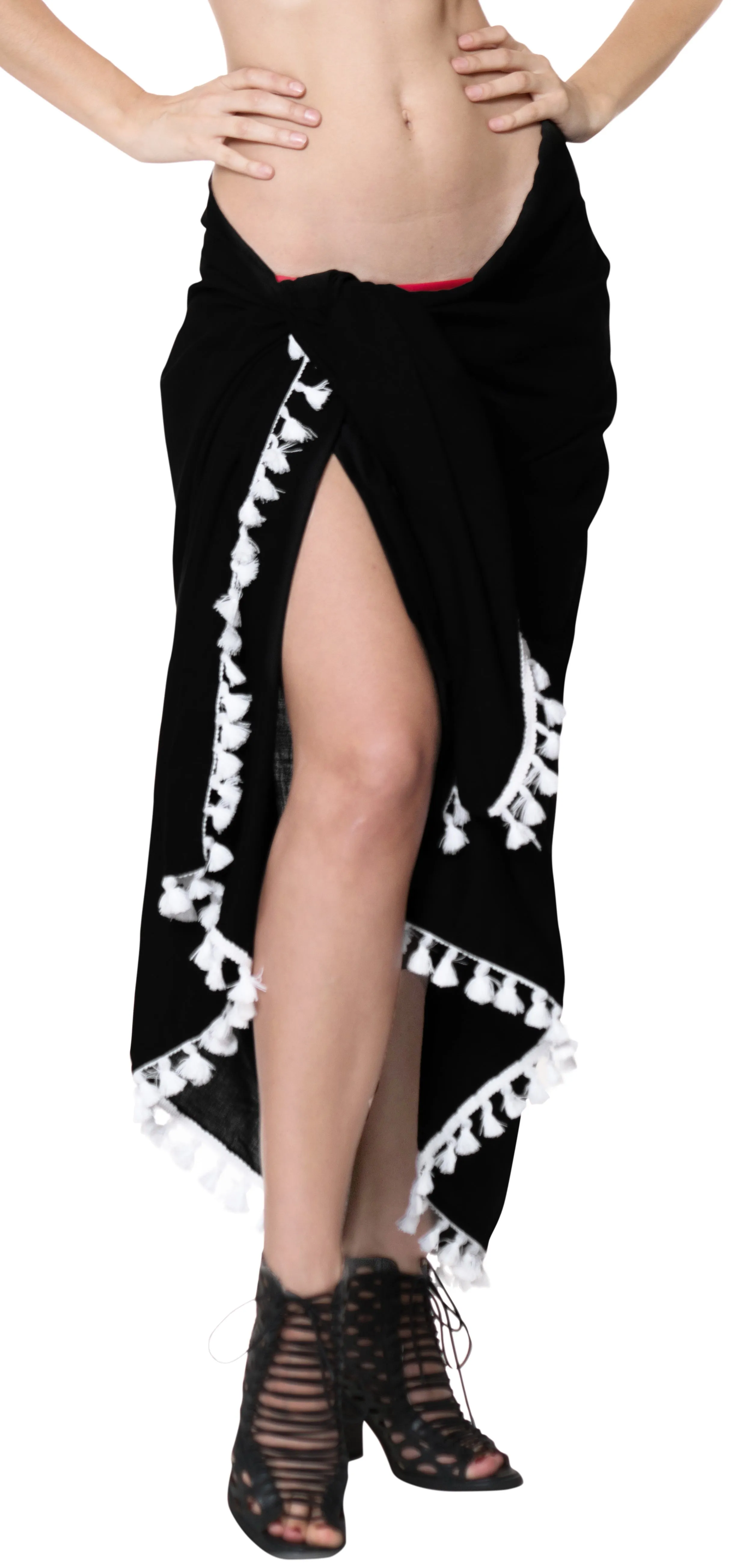 La Leela Rayon Resort Scarf Deal Dress Beach Sarong Solid 78"X39" Black_4068