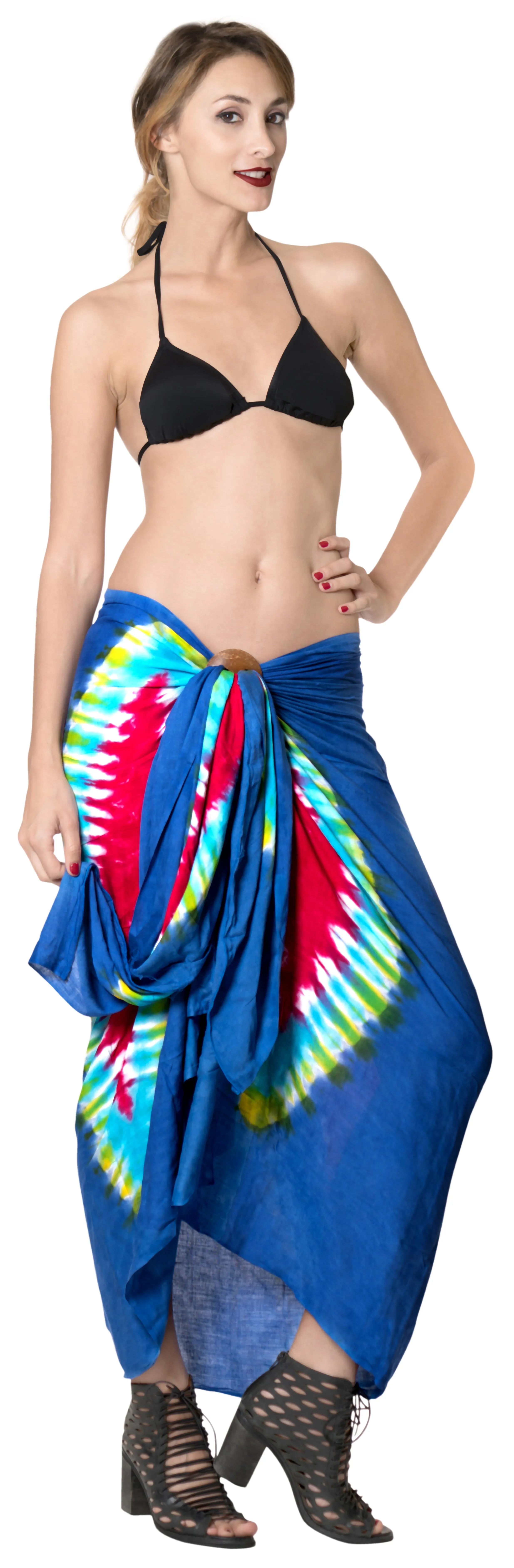 LA LEELA Resort Suit Pareo Sarong Bikini Cover up Tie Dye 78"X43" Royal Blue_4521