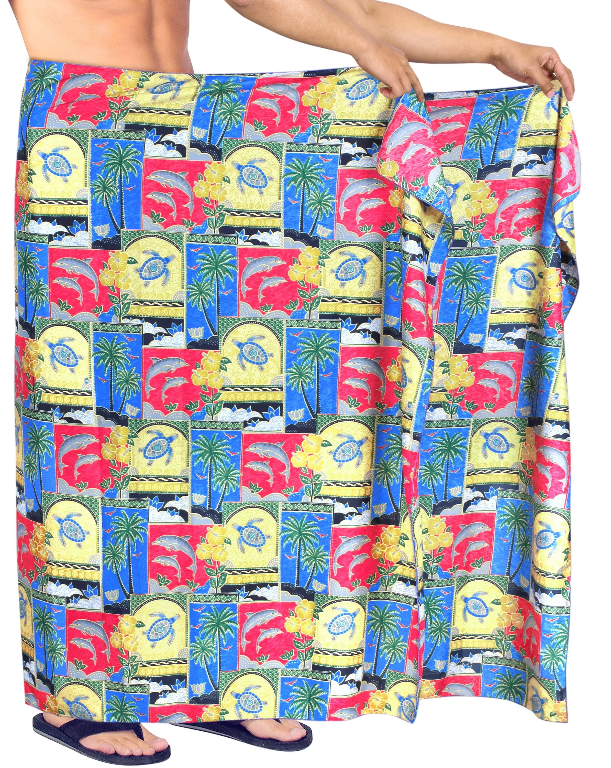 LA LEELA Soft Light Printed Beach Pareo Bath Mens Wrap 72"X42" Matching_1_6275 Red_F337